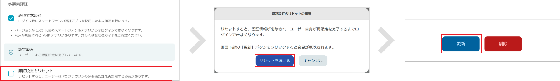 管理 - ユーザー管理（多要素認証設定をリセット）