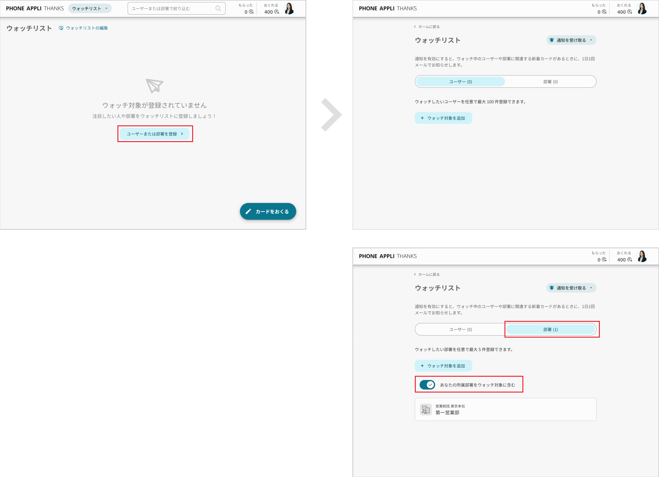 カードを見る（ウォッチリスト編集-あなたの所属部署をウォッチ対象に含む）