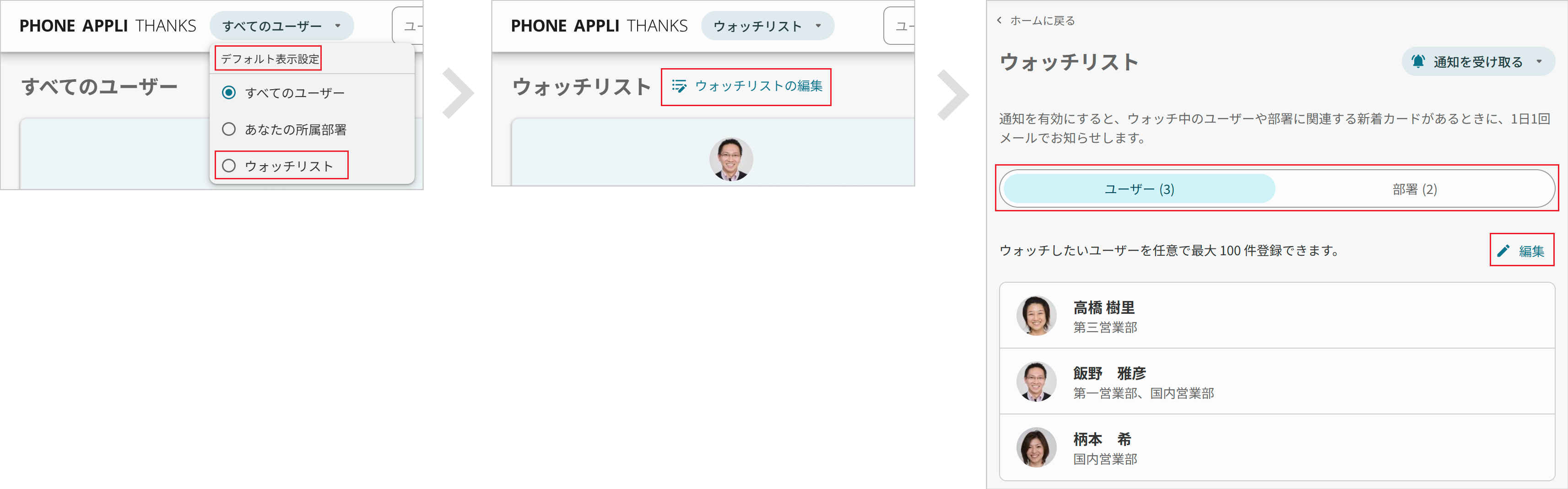 カードを見る（ウォッチリスト編集）